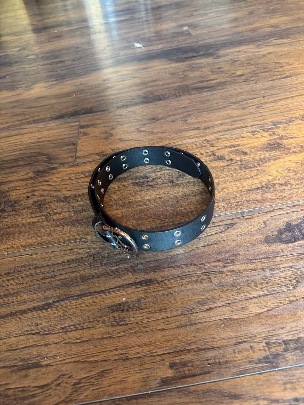 Black Double Grommet Faux Leather Belt